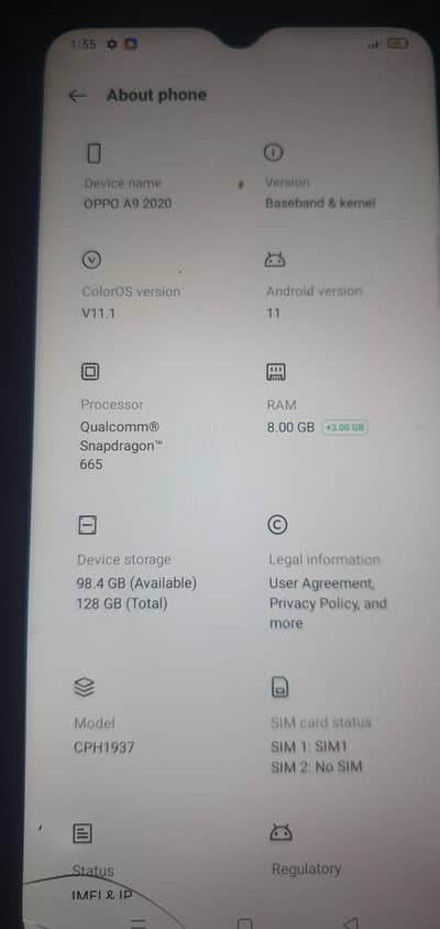 OPPO A9 2020 8+5+3/128 with box
