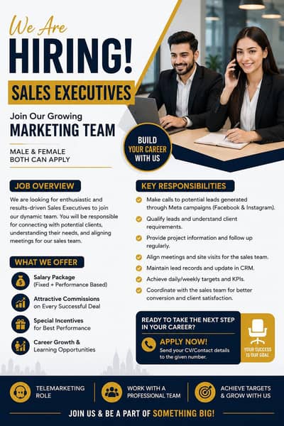 Sales Executives Required – Property Marketing | Salary + Commission