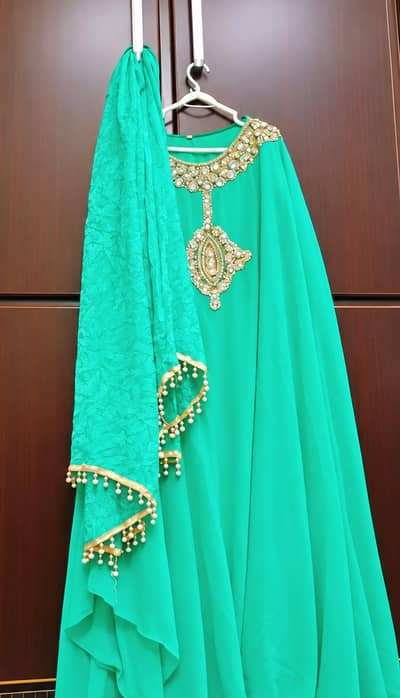 sea green fancy kaftan with stone work