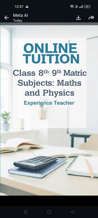 online maths and physics tuition class 8th 9th Matric