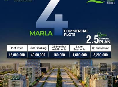 2.5-Year Easy Installment Plan 40 Lac Down Payment 4 Marla Commercial Plot for Sale in Etihad Town Phase 2