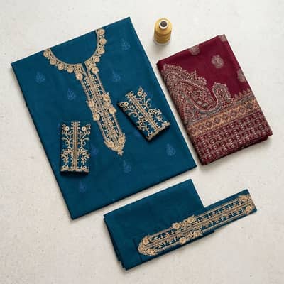 Blue Embroidered 3pcs lawn