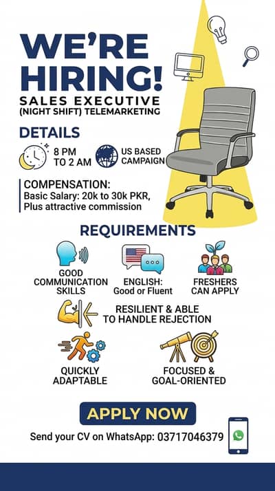Sales Executive || Hiring Telemarketing Agents || 8:00 PM – 2:00 AM