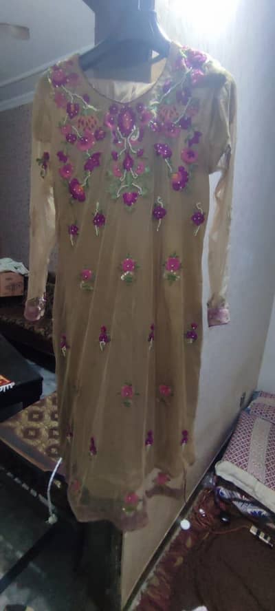 embroidered net suit