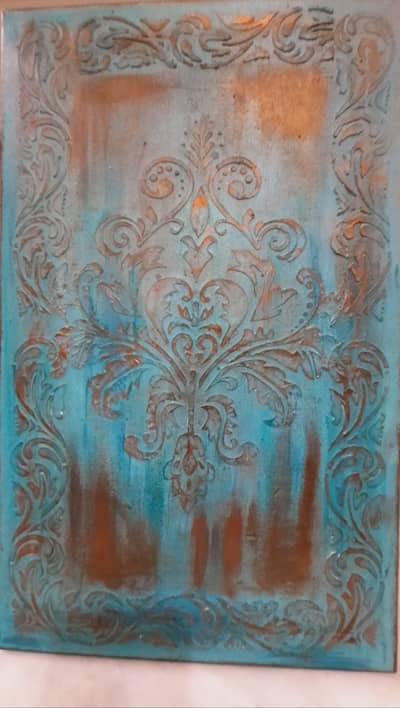 Handmade Antique Style Textured wall painting Turquoise and copper