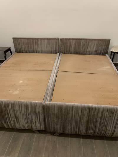 2 Single Sheesham Wood Beds with Velvet Covering – Used – Rs. 30,000