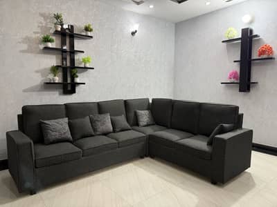Charcoal Grey L-Shape 6 Seater Corner Sofa Set