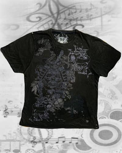 ˚₊‧⁺⋆ Vintage Y2K Ringspun Rhinestone Samurai Skull Graphic Tee ⋆˚