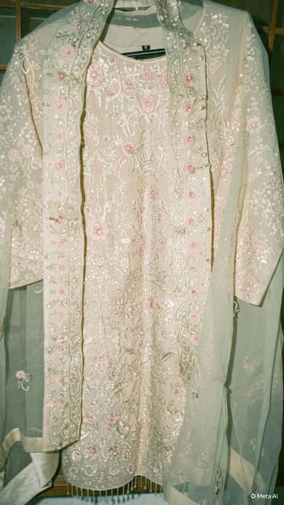 light blue  embroided organza 3 piece suit