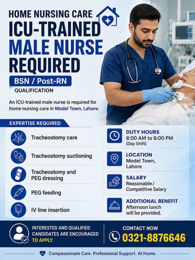 Home Nursing Care – ICU-Trained Male Nurse / Staff Nurse Required