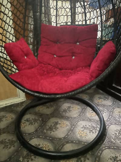 Premium Hanging Egg Swing Chair with Stand & Cushions – Red & Black