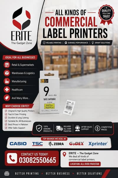12mm Label Tape Cartridge | Black on White & Yellow | EZ Label Printer
