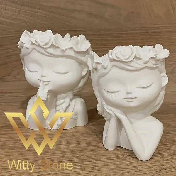 (Set of 2) Quirky Queen Vases Flower Girls Home Decoration Quiete Girl Sleeping Girl Decore Ideas | Witty Stone