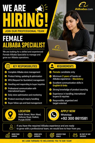 Female E-commerce Specialist Required Alibaba Experience