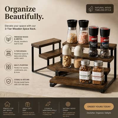 3-Tier Wooden Spice Rack