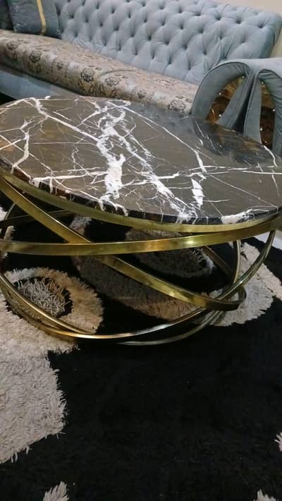 Marble Center Table | Round Coffee Table | Golden Modern Table