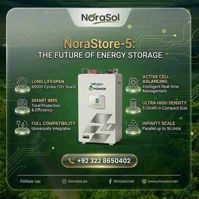 NoraStore-5 5.12kWh LiFePO4 Lithium Battery for Solar Inverters
