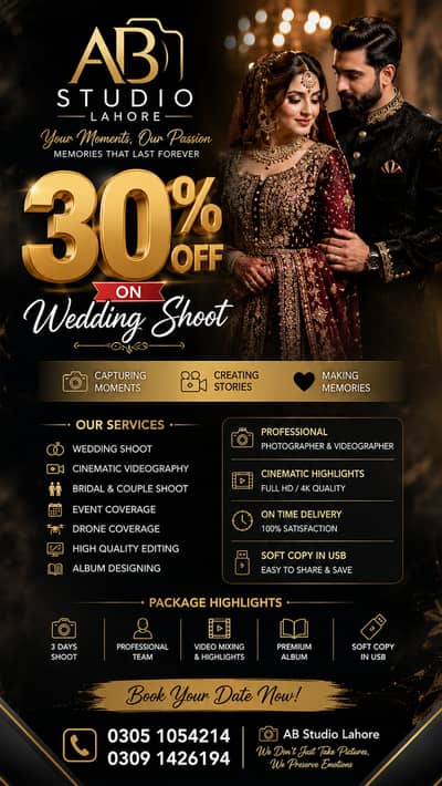 30% off on wedding shoot, photo & videography  AB_Studio_Lahore