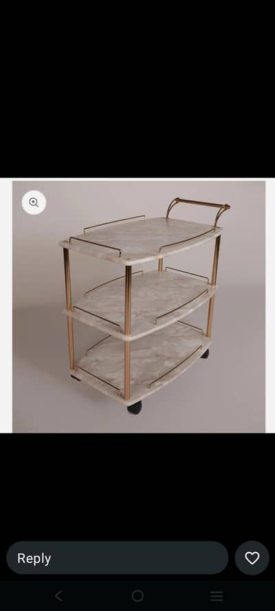 Luxury 3-Tier Serving Trolley | Marble Top | Golden Frame