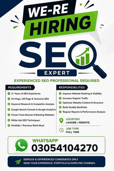 Experienced SEO Expert Required | Lahore / Remote