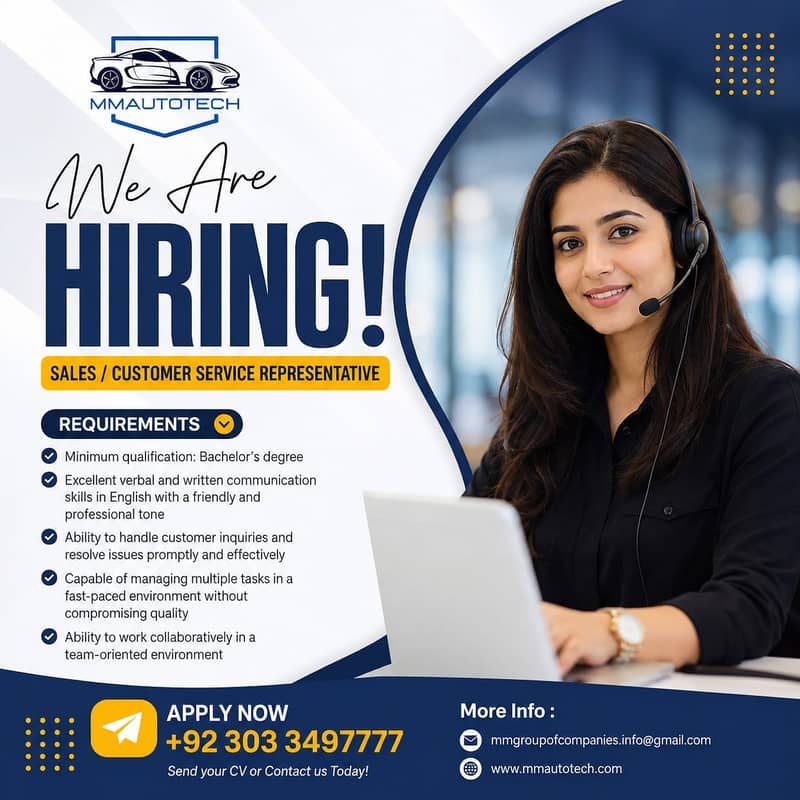 Sales / Customer Service Representative Job | Jobs in Lahore 0