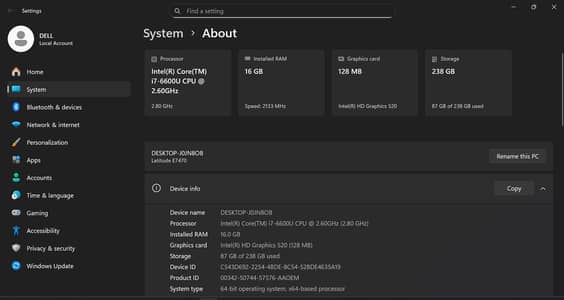 Dell latitude e7470 Core i7 6gen  8gb ram 256gb ssd  BH poor