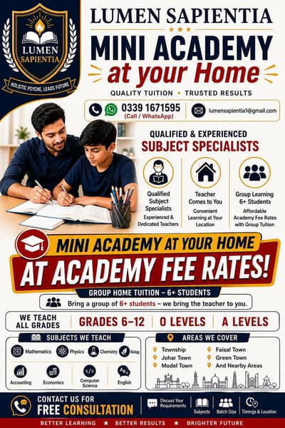 Home Tuition at Academy fee rates