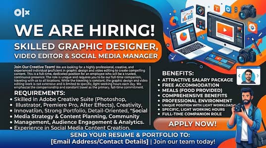 we are hiring a professional video editor graphic designer