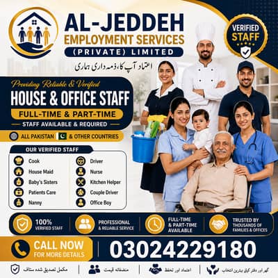 House maids, Cook chef, Driver, Babysitter, Nurse all staff available
