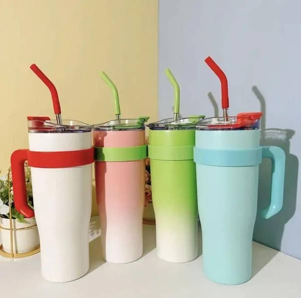 Tumbler 1200ml/40oz Quencher with Lid and Straw 304 stainless steel Big Mac thermos cup large capacity straw ice cup coffee cup with Handle