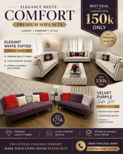 Elegant White Tufted 3-Piece Sofa Set | Luxury Sofa |