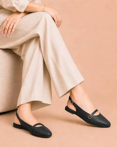 Elegant Slingback Pointed Toe Flats - 075 - Black ←  1/5  Elegant