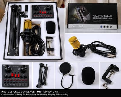 professional Condenser Microphone full kit |Mic + Stand + Sound Card |