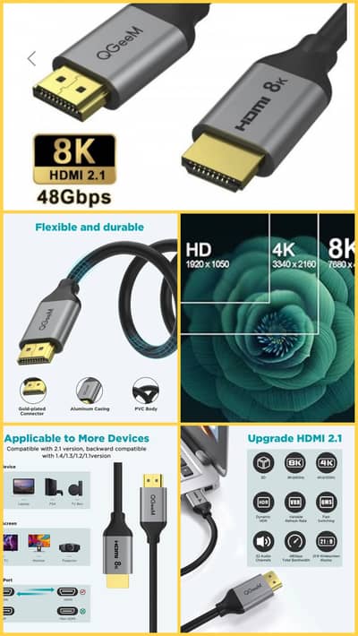 QGeeM HDMI 2.1 8K@60Hz@4K@120Hz, 48Gbps High-Speed HDMI Cord