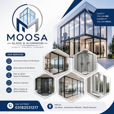 Aluminium Glass and Wood Door Window - Partition Work - Glass Door