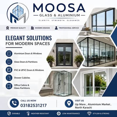 Aluminium Glass and Wood Door Window - Partition Work - Glass Door