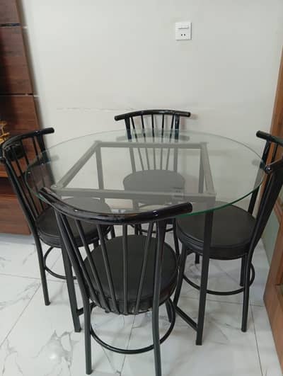 Used 4 Seater Glass Dining Table Set | Stylish Chairs | Good Conditio