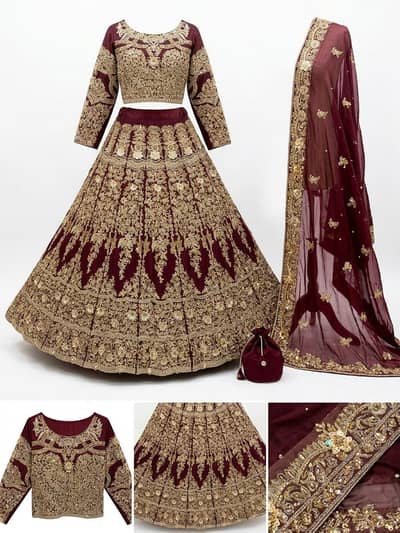 Bridal Lehenga/ Mehroon color heavy embroided lehenga for barat