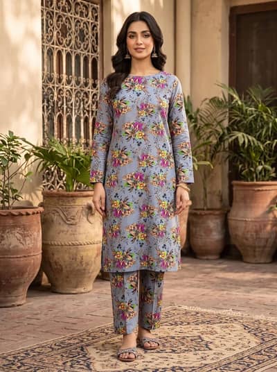 2piece  woman unstitiched printed suit