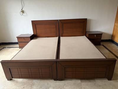 2 Solid Wood Single Beds with Side Tables | Brand New