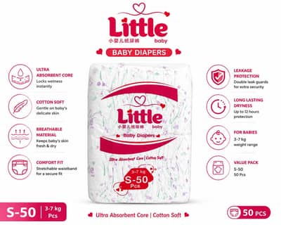 Little Baby Diapers – S, M, L & XL | 50 Pieces