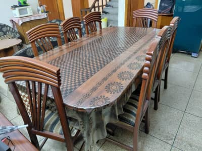 8 Seater Solid Wood Dining Table Set for Sale