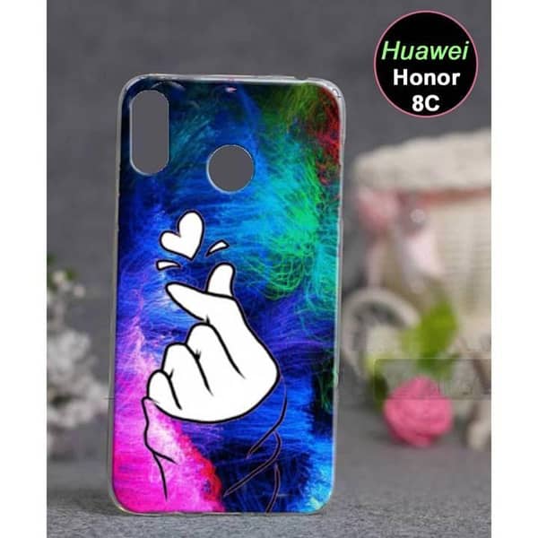 Huawei Honor 8C Back Cover - Soft Silicone Case with Heart Design