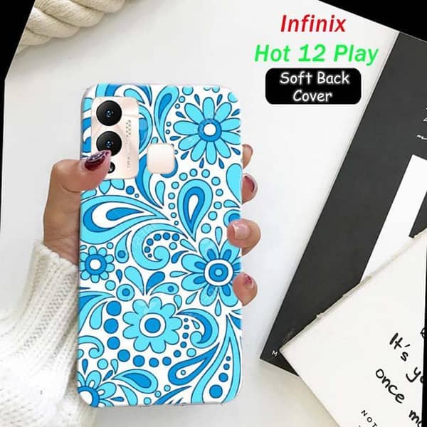 Infinix Hot 12 Play Back Cover - Sky Blue Floral Soft Silicone Case