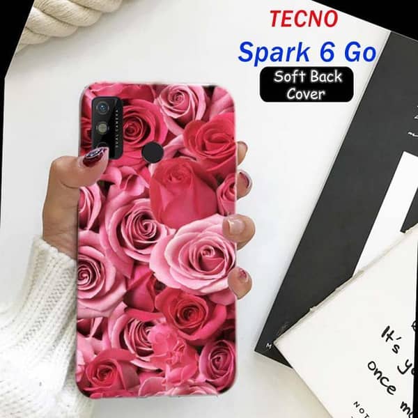 Tecno Spark6 Go Back Cover - Pink Floral Soft Silicone Case