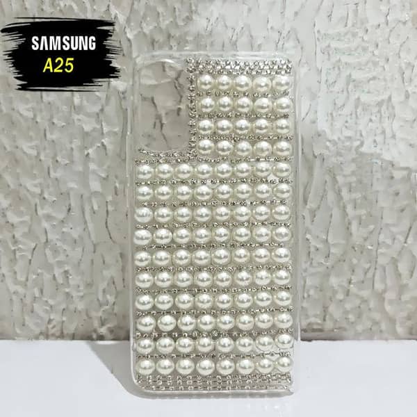 Samsung A25 Back Cover: Soft Silicone Case with Glitter Rhinestone Pearl Print