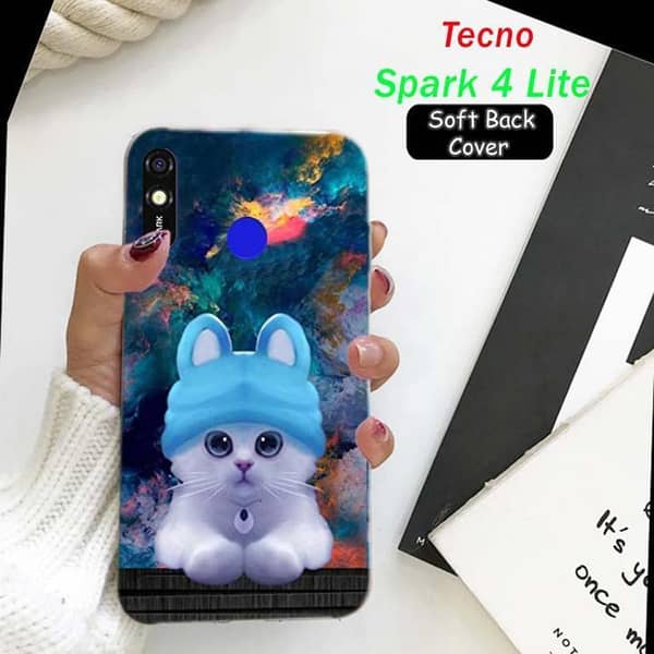 Tecno Spark 4 Lite Back Cover — Cat Design Soft Silicone Case