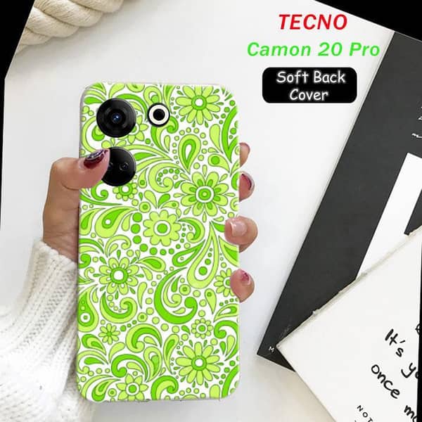 Tecno Camon 20 Pro Back Cover: Green Floral Soft Silicone Case