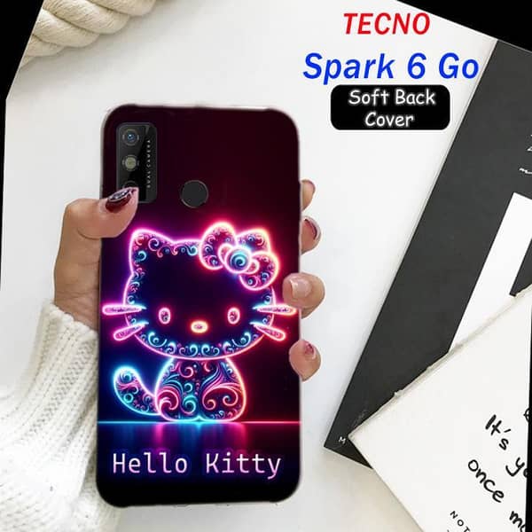 Tecno Spark 6 Go Back Cover - Kitty Neon Effect Soft Silicone Case