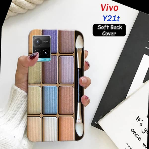 Vivo Y21T Soft Silicone Back Cover with Makeup Print Design
